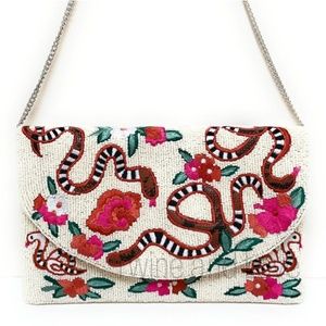 Handmade Floral and Snake Beaded Clutch Purse. Made in California